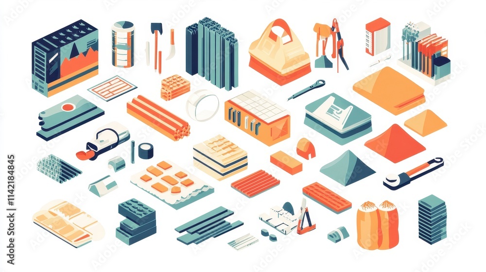 Fototapeta premium Organized Flat Vector Construction Design Elements