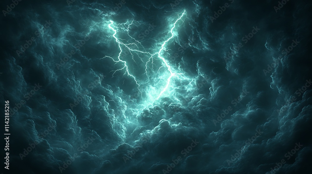 Fototapeta premium Dramatic Lightning Striking Through Dark Storm Clouds Creating an Intense Atmosphere