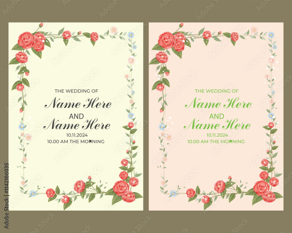 Fototapeta premium Elegant floral wedding invitation card template