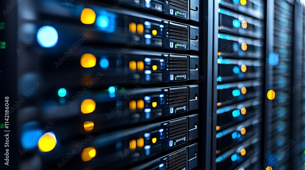 Illuminated Server Racks In A Modern Data Center Illuminated Server Racks In A Modern Data Center