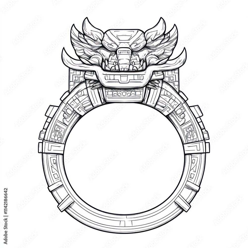 Obraz premium Mayan Inspired Circular Design Featuring A Winged Beast