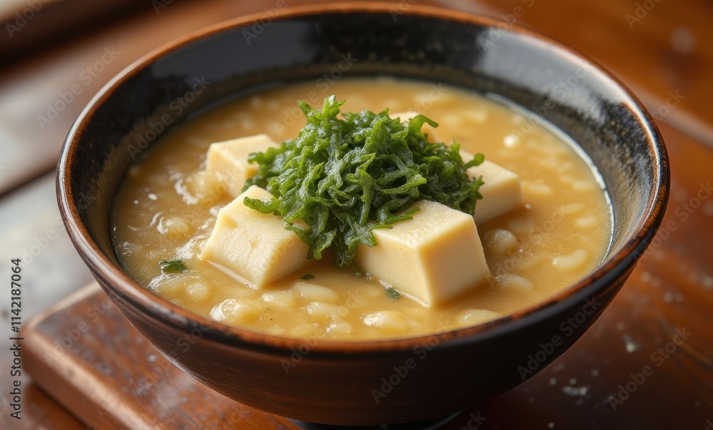 Delicious bowl of miso soup with tofu Delicious bowl of miso soup with tofu
