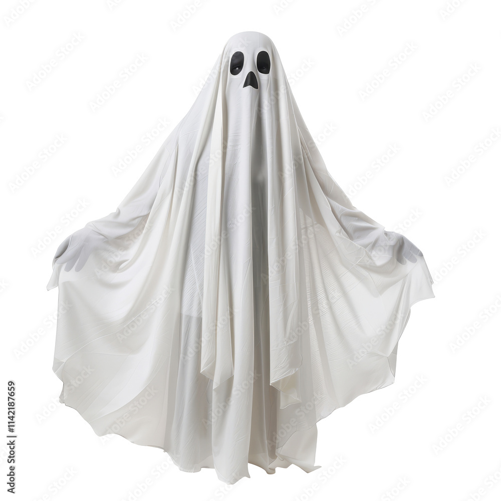 A friendly ghost, isolated in white, white background