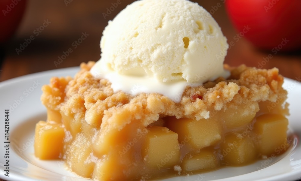 Delicious apple crumble with vanilla ice cream Delicious apple crumble with vanilla ice cream