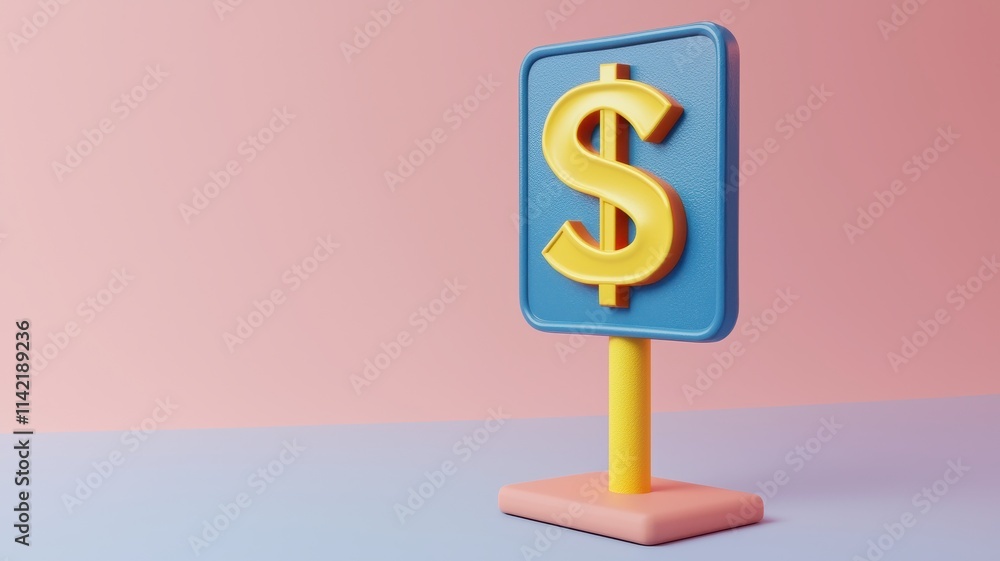 Colorful dollar sign on a signpost against a pastel background. Colorful dollar sign on a signpost against a pastel background.