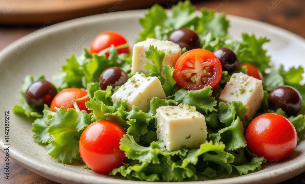 Fresh salad with tomatoes and cheese cubes Fresh salad with tomatoes and cheese cubes