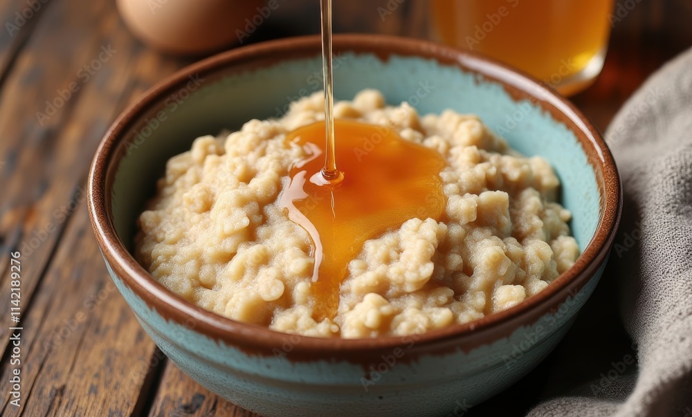 Delicious bowl of oatmeal with honey drizzle Delicious bowl of oatmeal with honey drizzle