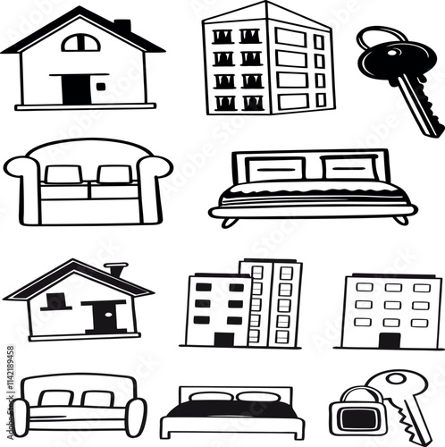 Flat Icon, Home Flat Icon Set Vector Illustration - Perfect for Your Projects