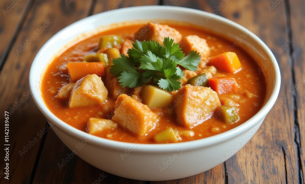 Delicious chicken stew in a white bowl Delicious chicken stew in a white bowl