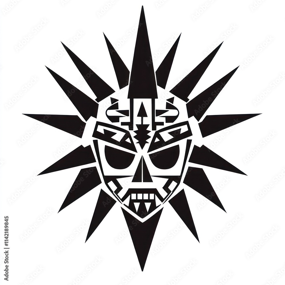 Fototapeta premium Abstract Black and White Skull Sun Design