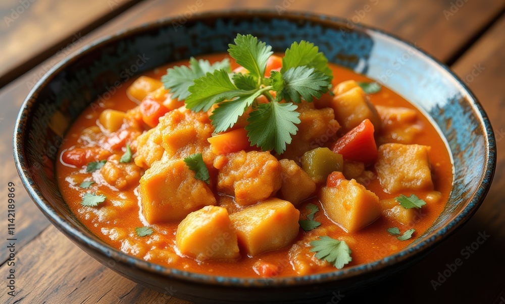 Colorful vegetable stew with cilantro garnish Colorful vegetable stew with cilantro garnish