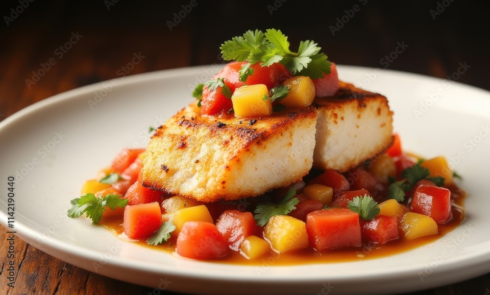 Delicious grilled fish with fresh salsa Delicious grilled fish with fresh salsa
