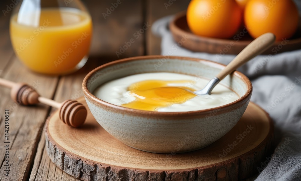 Bowl of yogurt with honey and eggs Bowl of yogurt with honey and eggs