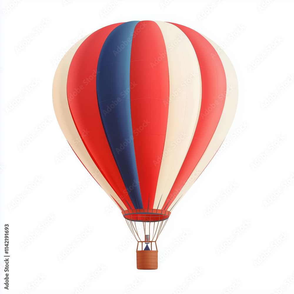 Fototapeta premium Vibrant hot air balloon illustration in vivid colors like red, blue, and yellow, isolated on a white background, perfect for travel and adventure concepts