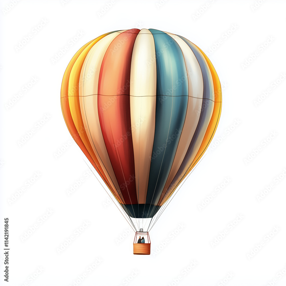 Naklejka premium Vibrant hot air balloon illustration in vivid colors like red, blue, and yellow, isolated on a white background, perfect for travel and adventure concepts
