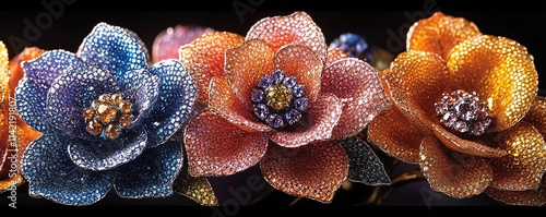 Bouquet of flowers made entirely of diamonds, realistic shimmering petals, natureinspired luxury, radiant and vibrant colors, crystalclear design, stunning floral masterpiece photo