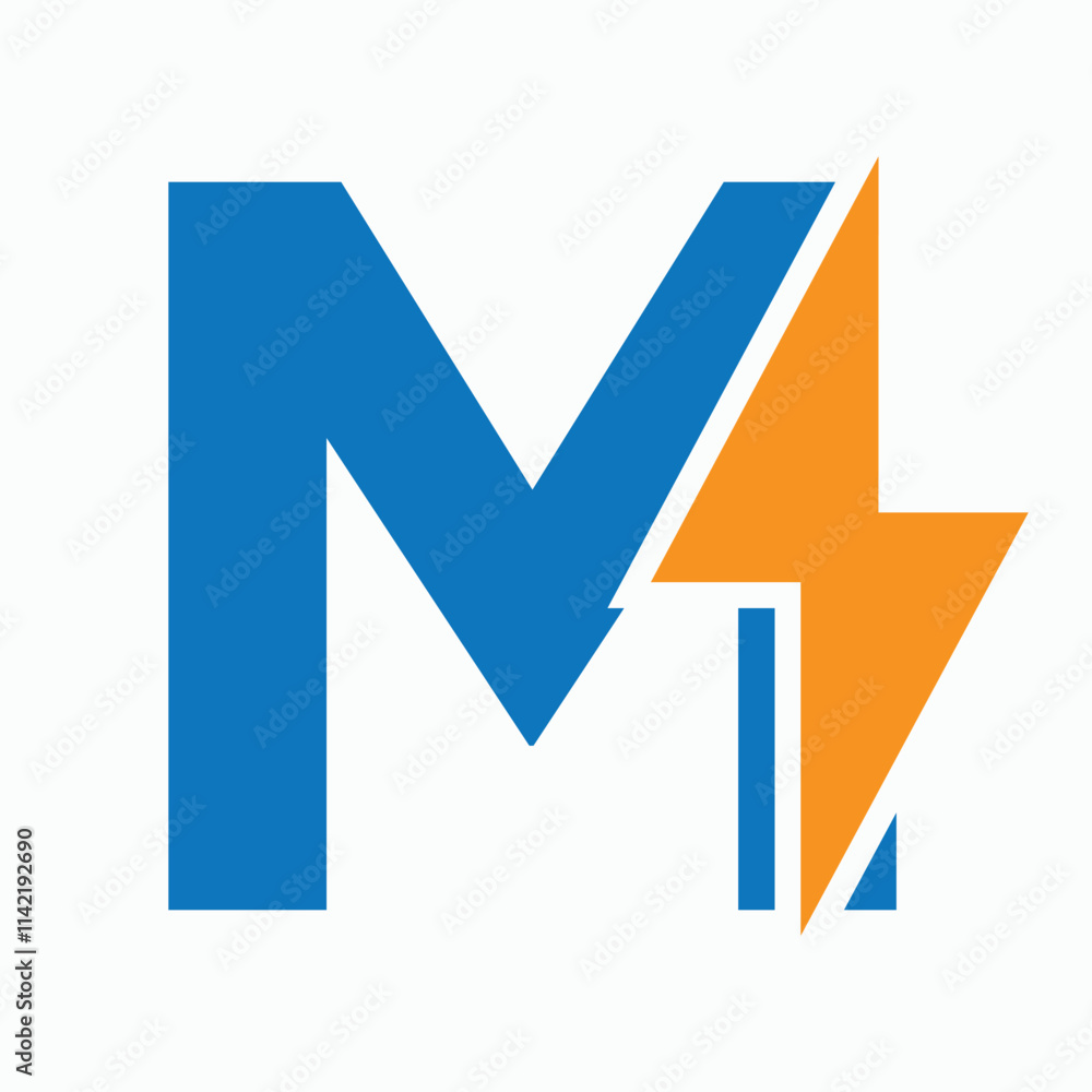 Initial Letter M With Thunder Bolt Symbol. Power Icon Electric Symbol Vector Template Initial Letter M With Thunder Bolt Symbol. Power Icon Electric Symbol Vector Template