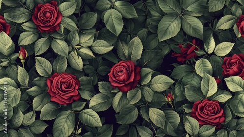 Wallpaper Mural Lush Red Roses Surrounded by Vibrant Green Leaves in Garden Setting Torontodigital.ca