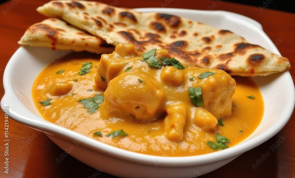 Delicious Indian curry with naan bread Delicious Indian curry with naan bread