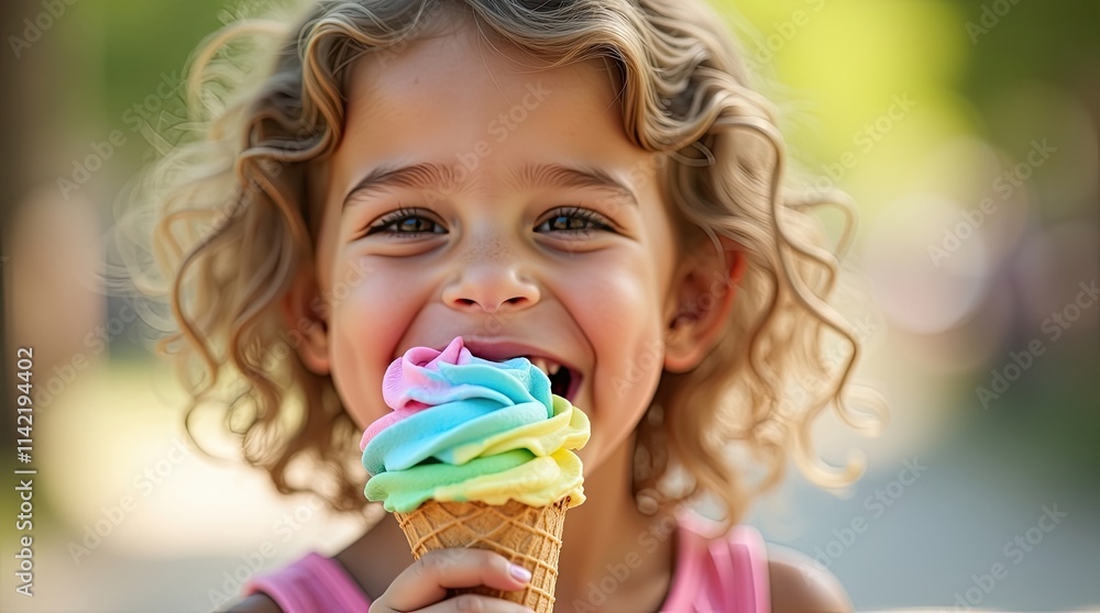 Smiling Child Enjoying Rainbow Ice Cream Smiling Child Enjoying Rainbow Ice Cream
