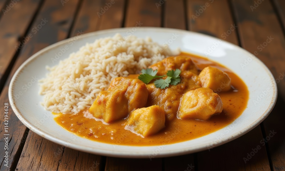 Delicious curry with rice and cilantro garnish Delicious curry with rice and cilantro garnish