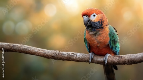 A parrot displaying vivid orange and green hues perches gracefully on a branch, embodying the beauty and elegance of its natural habitat and wild nature. photo