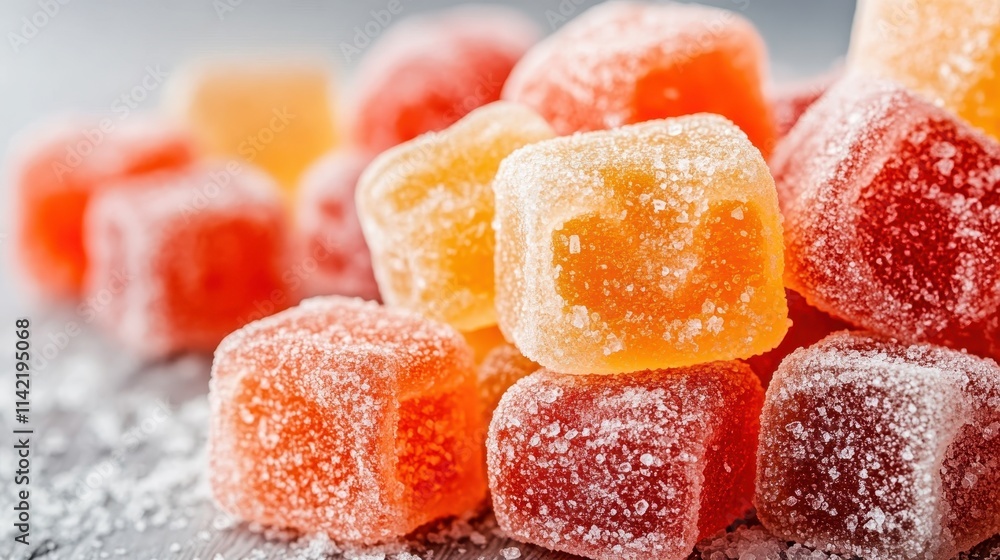 A close-up shot of sugar-coated candy cubes in various vibrant colors, creating an appealing visual display that embodies sweetness and delight for the viewer. A close-up shot of sugar-coated candy cubes in various vibrant colors, creating an appealing visual display that embodies sweetness and delight for the viewer.