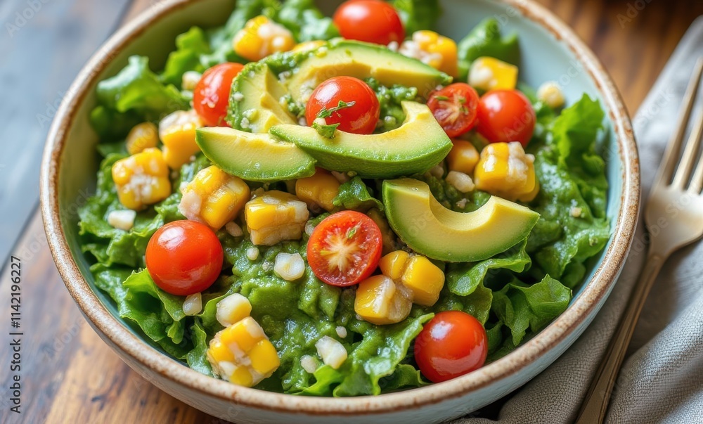 Fresh green salad with avocado and tomatoes Fresh green salad with avocado and tomatoes