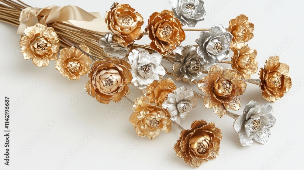 Elegant Metallic Floral Arrangement with Gold and Silver Blooms Elegant Metallic Floral Arrangement with Gold and Silver Blooms
