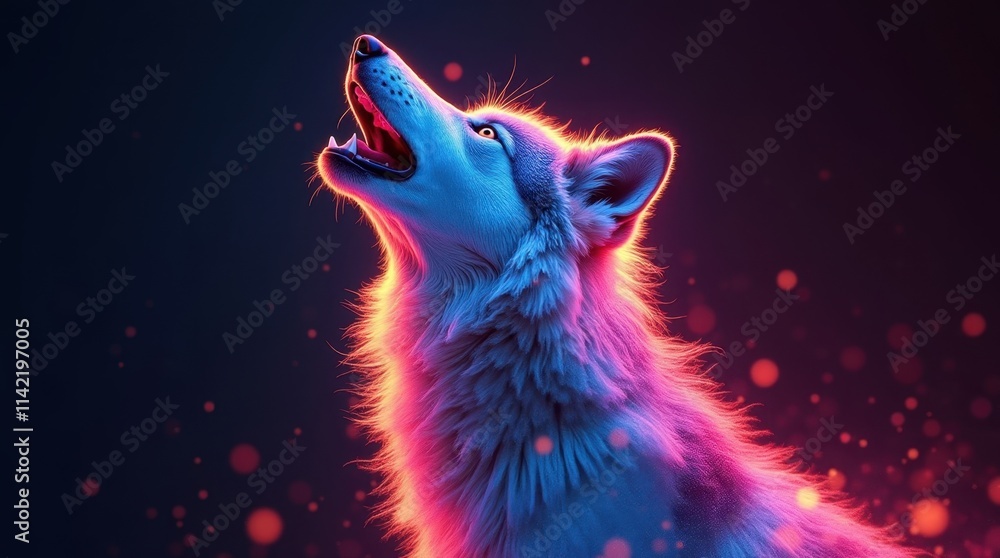 Shimmering Wolf Howling in Light Paint Style Shimmering Wolf Howling in Light Paint Style