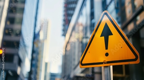 Yellow triangle traffic sign with black exclamation mark symbolizing police warning, clear and sharp with ample copy space for text or design.	