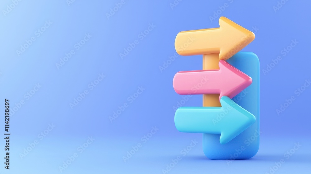 Colorful arrows pointing in different directions on a blue background. Colorful arrows pointing in different directions on a blue background.
