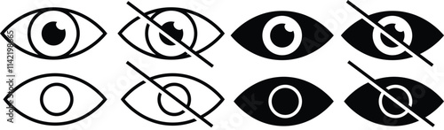 eye icon set. vision icon, see view icons - eyesight symbol - invisible eye hide icon, incognito icon no eye view hidden icon set. Hidden icon vector

