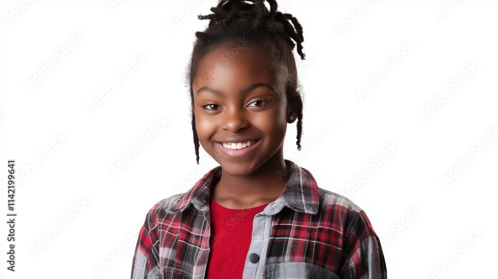 Happy African American Teen Girl with a Confident Smile on White Background Happy African American Teen Girl with a Confident Smile on White Background