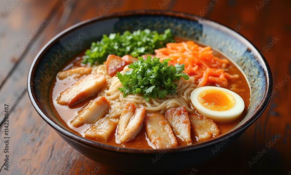 Delicious ramen bowl with chicken and vegetables Delicious ramen bowl with chicken and vegetables