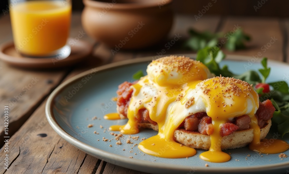 Delicious eggs benedict with fresh ingredients Delicious eggs benedict with fresh ingredients