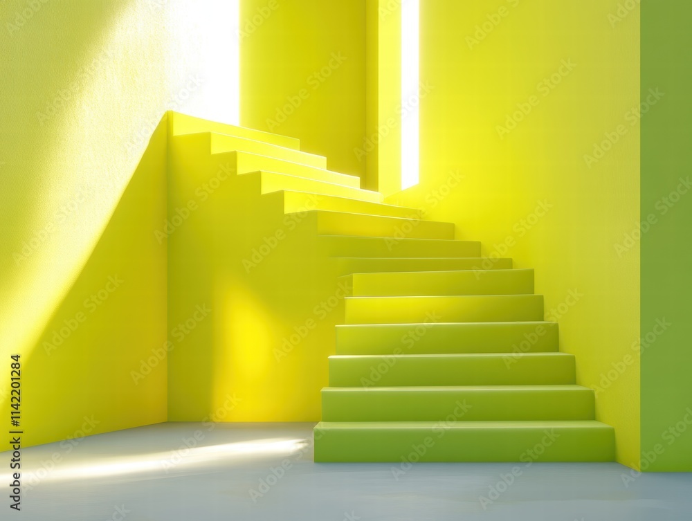 Intricate Yellow and Lime Green Staircase Design Modern Architecture Visual Art Bright Environment Perspective Colorful Concept Intricate Yellow and Lime Green Staircase Design Modern Architecture Visual Art Bright Environment Perspective Colorful Concept