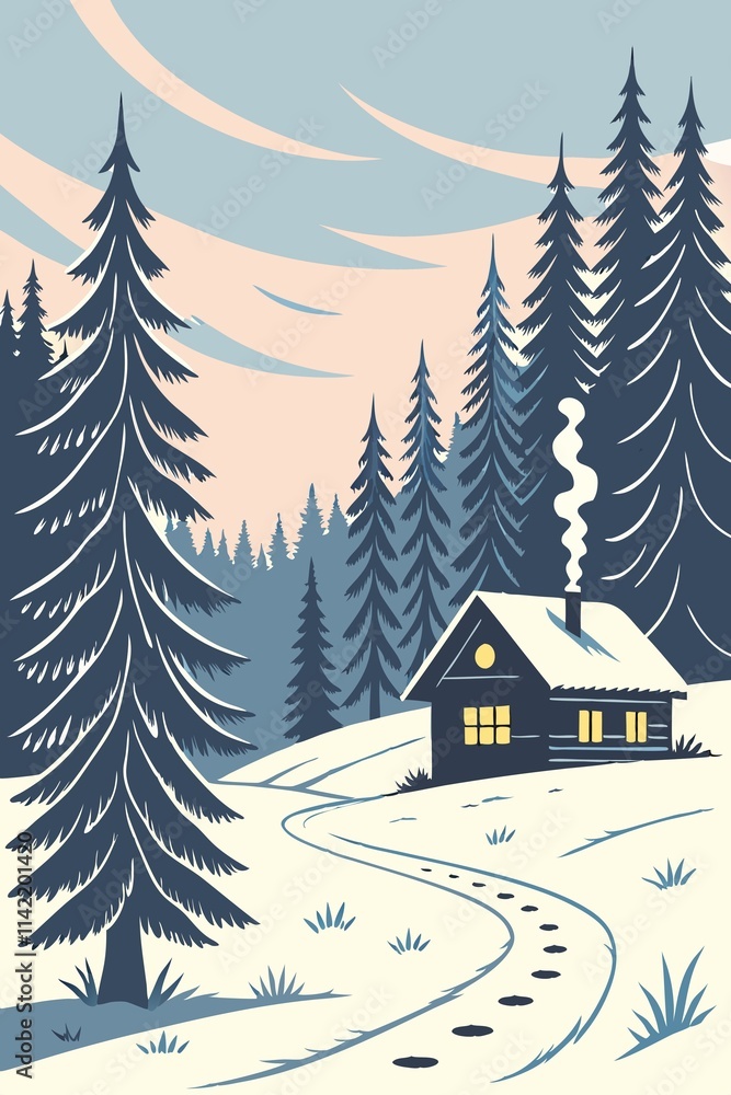 winter landscape with trees and house winter landscape with trees and house