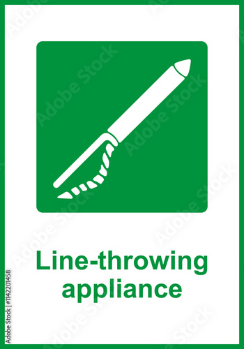 Green sign line thrower. Emergency line thrower. Device for throwing light ropes over long distances. Rescue operations, marine sphere, laying communication lines. Line throwing appliance. Iso 7010. photo