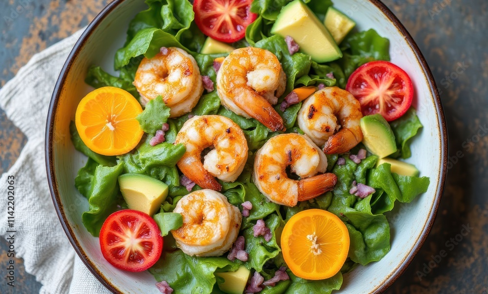 Colorful shrimp salad with fresh vegetables Colorful shrimp salad with fresh vegetables