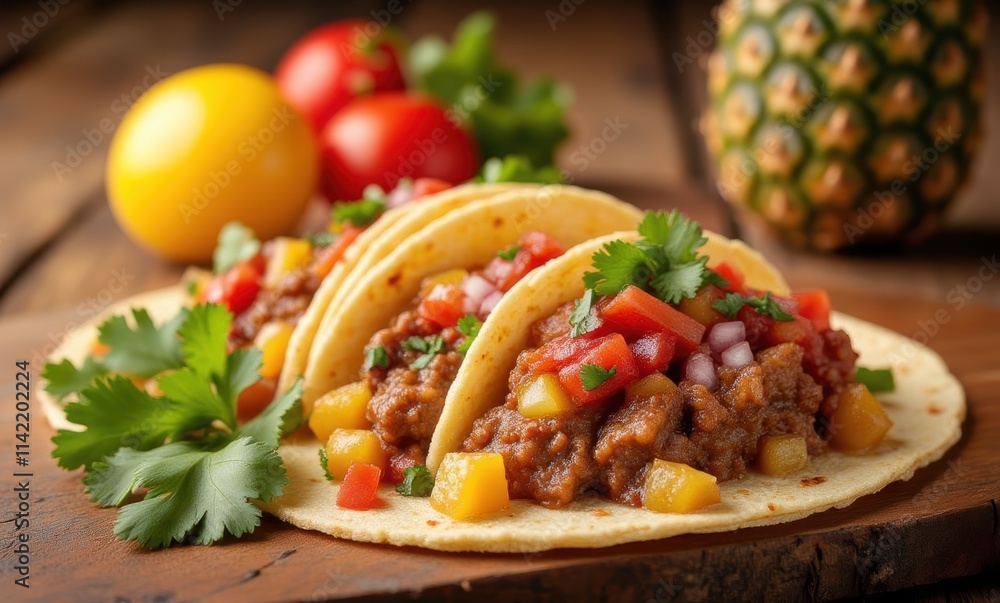 Delicious tacos with fresh toppings Delicious tacos with fresh toppings