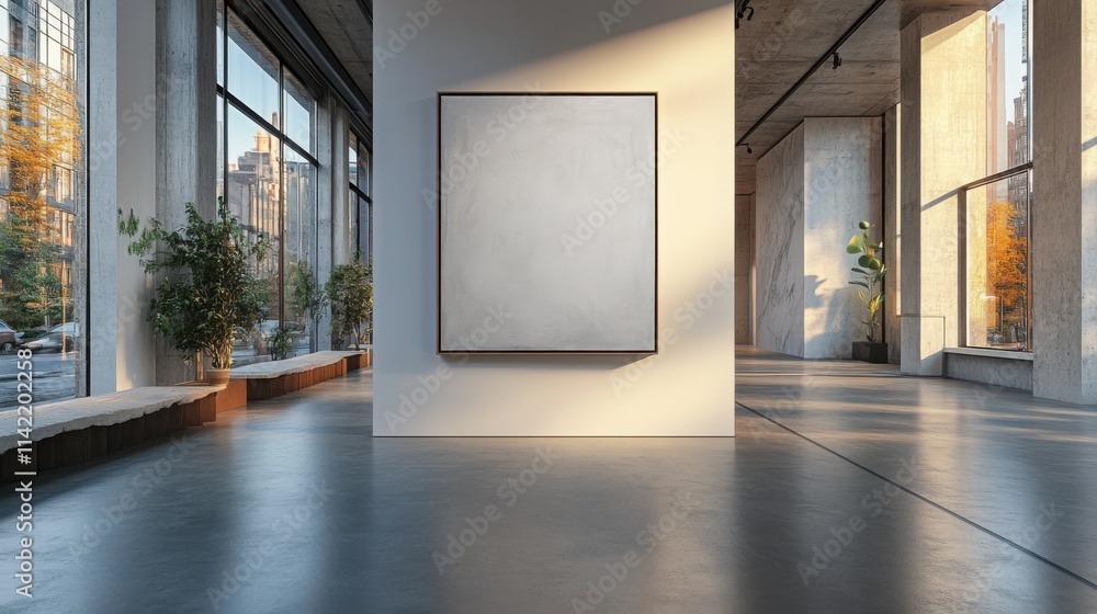 Modern gallery interior blank canvas sunlight. Modern gallery interior blank canvas sunlight.