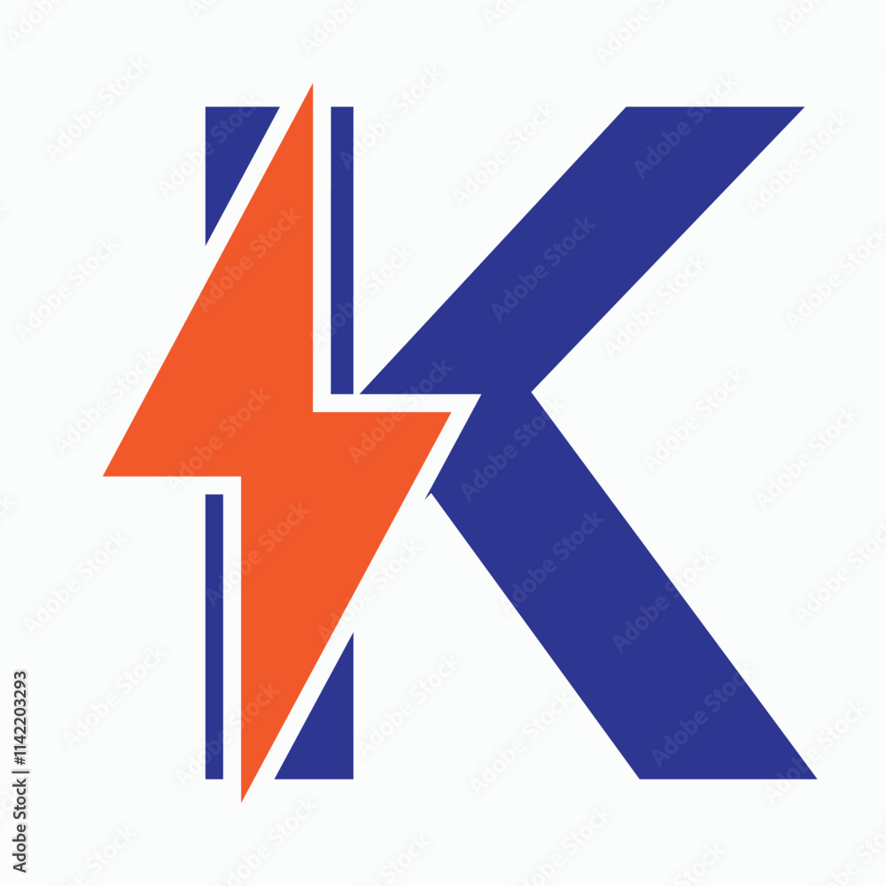 Initial Letter K With Thunder Bolt Symbol. Power Icon Electric Symbol Vector Template Initial Letter K With Thunder Bolt Symbol. Power Icon Electric Symbol Vector Template