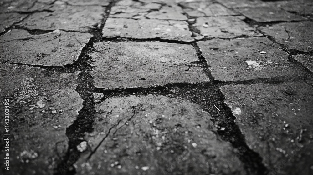 Obraz premium Cracked Stone Pavement Texture Black And White