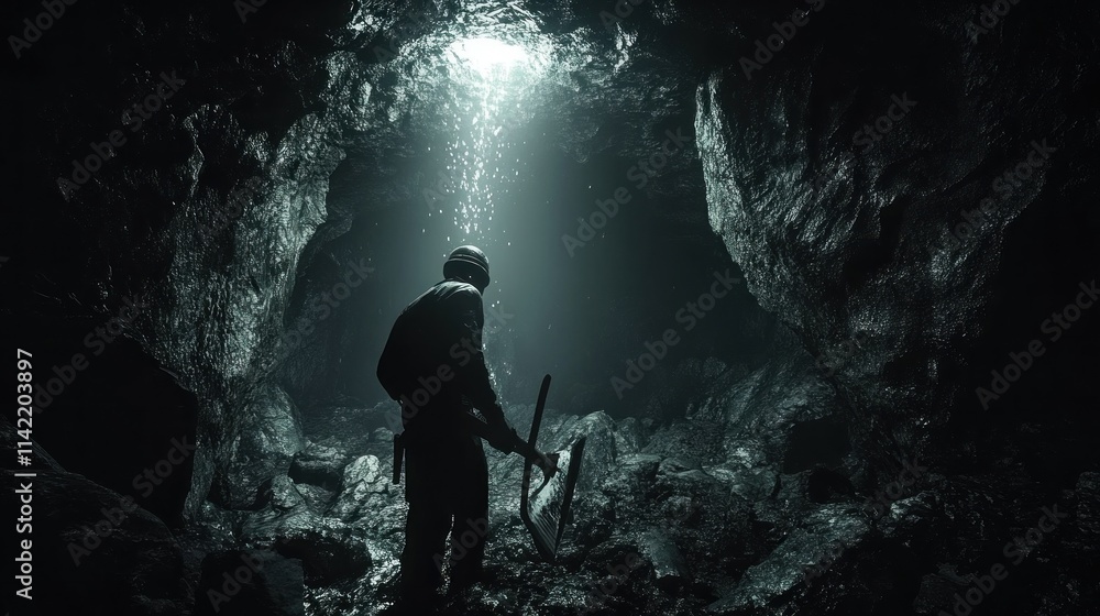 Silhouetted Figure in a Mysterious Cave Silhouetted Figure in a Mysterious Cave