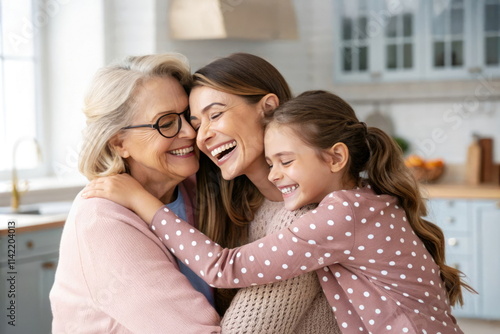 Grandmother, mother, and daughter sharing a joyful moment togeth