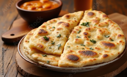 Delicious warm naan with herbs and lentils