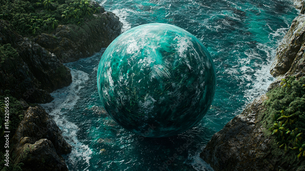 Fototapeta premium Teal sphere in ocean inlet.