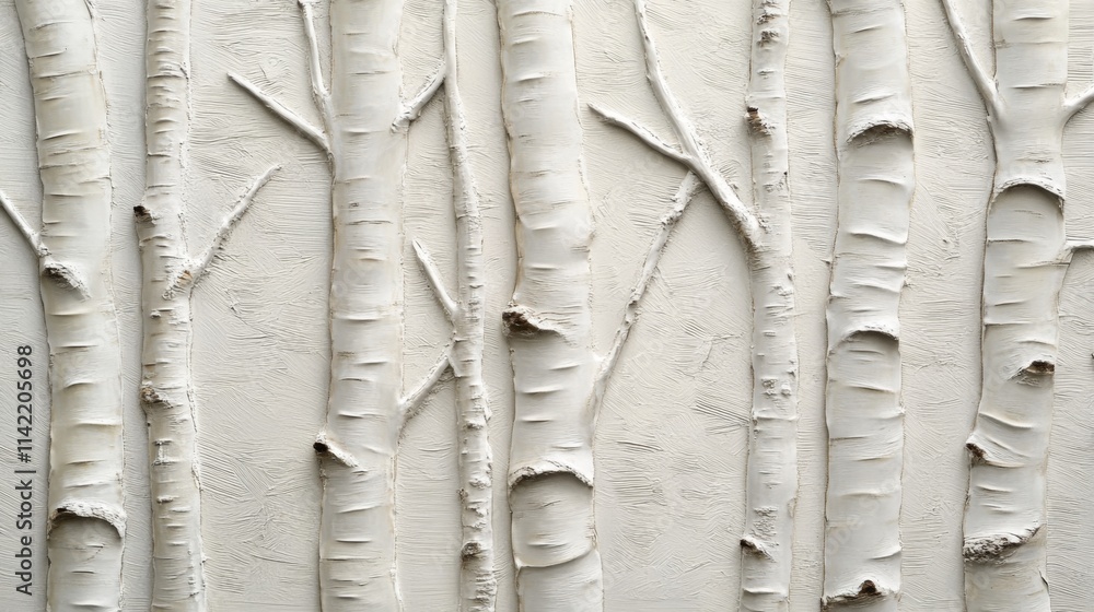 Fototapeta premium White Birch Tree Bark Wall Art Relief Sculpture