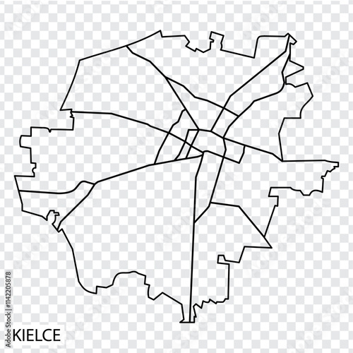High Quality map of Kielce is a city  The Poland, with borders of the regions. Map Kielce of Swietokrzyskie Voivodeship your web site design, app, UI. EPS10.